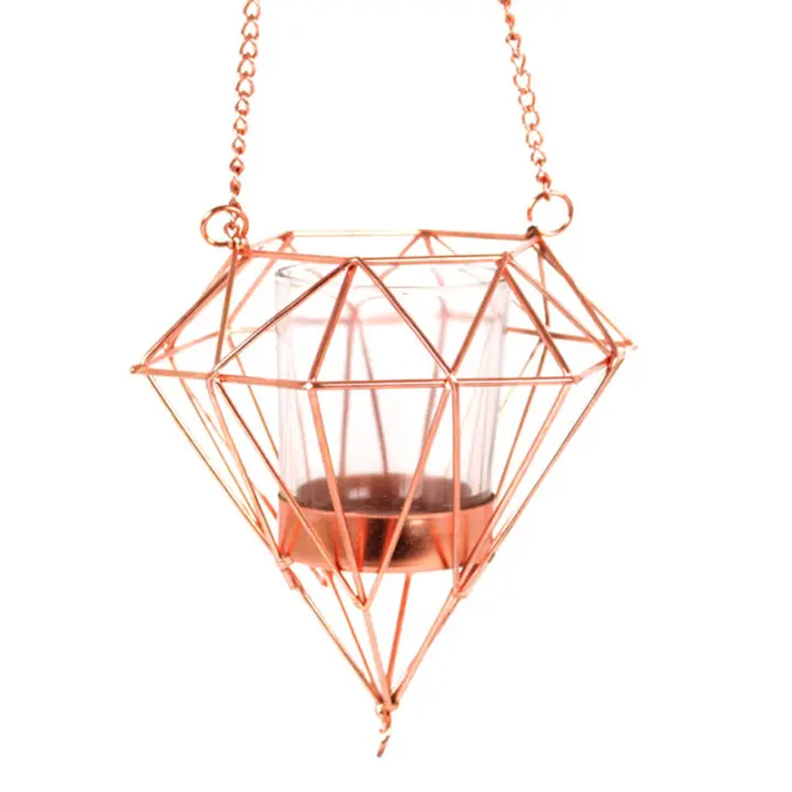 Soporte para velas con colgador lámpara de metal cobre y portavelas cristal Decomac - 1