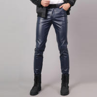 Pantalones De Cuero PU Para Hombre Estilo Punk Ajustados Con Cierre De Cremallera Y Bolsillos Longitud completaSeasons: Primavera Otoño - details 0