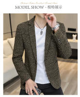 Chaqueta De Chequera Casual Para Hombre Estilo Coreano Slim Fit Traje Simple Elegante Abrigo Formal Con Cierre Único Material Poliéster Adecuado Para Todas Las Estaciones - details 4