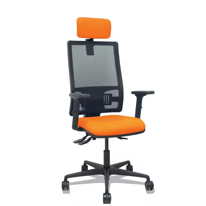 Silla Bormate asincro malla negra asiento bali naranja brazos 2D ruedas 65mm cabecero regulable - 1