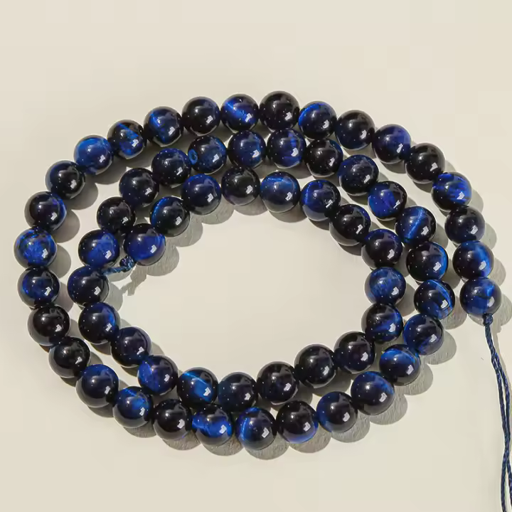 Piedra Natural Dicha Color Azul Tigre Ojo Redonda Perlas De Piedra Preciosa Para Hacer Joyas Pulsera Collar Accesorios 15'' - 1