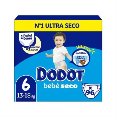 Dodot Pañales Bebé-Seco Talla 6 (13-18kg) | Pack 96 Unidades | Máxima Absorción y 100% Protección Nocturna Antifugas - 1