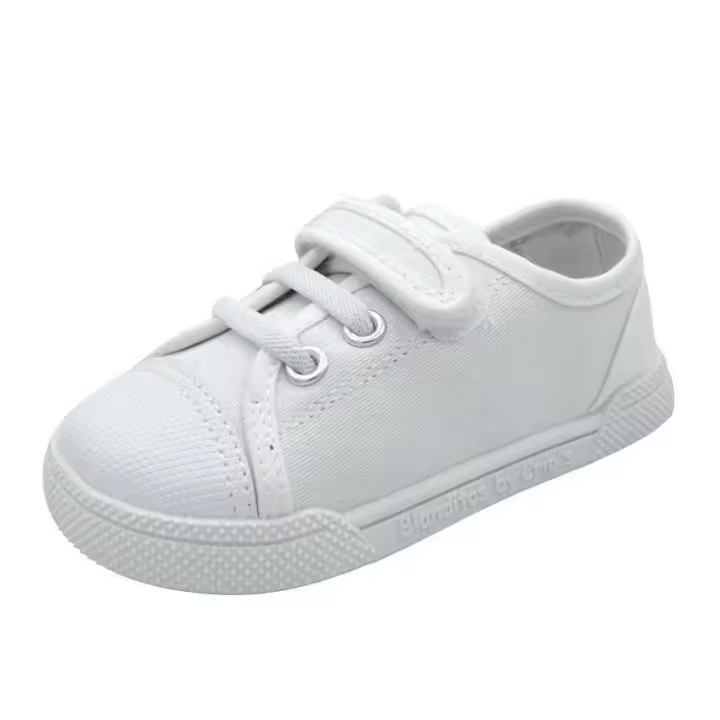Zapatilla lona respetuosa color blanco unisex Blanditos By Crio´s. Puntera de goma, suela de goma flexible y antideslizante, cierre con cordón elástico y velcro para un ajuste óptimo. - 1
