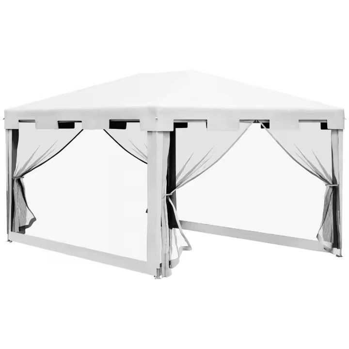 Outsunny Carpa de Jardín 4x3 m Cenador Desmontable Exterior con 4 Mosquiteras Laterales 2 Puertas con Cremallera y 8 Orificios de Drenaje para Terraza Patio Playa - 1