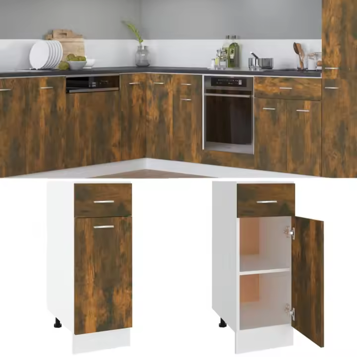 vidaXL Armario inferior cajón cocina “Lyon” madera de ingeniería en color Blanco/Roble artisan/Gris sonoma y más | almacenamiento funcional diseño moderno para baño dormitorio sala - 1