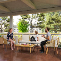 Outsunny Conjunto Jardín Exterior de Ratán con Cojines Conjunto Terraza Resistente a la Intemperie Muebles Jardín Exterior con 2 Sillones Sofá de 3 Plazas Mesa Patas de Madera de Acacia Natural - details 1