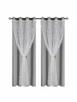 Cortinas Modernas De Color Sólido Doble Capa Con Cordón Para Atar, Totalmente Oscurecidas Perforadas Adecuadas Para Varias Habitaciones Material De Poliéster 100% - details 0