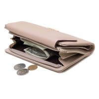 Cartera Larga Preppy Estilo Japón Y Corea Pequeña Fresca PU Con Hebilla De Hoja Color Sólido Cierre De Cremallera Doblete Para Documentos Y Tarjetas - details 24