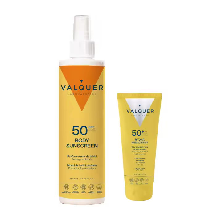 Valquer Laboratorios Pack Solar Completo. Crema Solar Facial Hydra 50+ y Crema Protectora Corporal SPF50 - 1