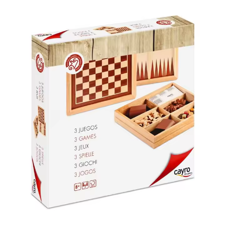Juegos de mesa y habilidades Juego de mesa 3 en 1 Damas - Ajedrez y Backgammon Marquetería - Caryro 603 CAY603 - 1
