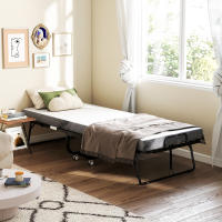 HOMCOM Cama Plegable 200x80 cm con 4 Ruedas, Cama de Camping Portátil, con Colchón Individual de 10 cm, Marco de Acero, Carga 150 kg, para Dormitorio, Salón, Oficina, Blanco - details 1