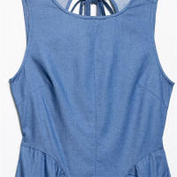 Vestido De Verano Para Mujer Estilo Cowboy Sin Mangas Cuello Redondo Color Sólido A-Line Longitud Media Pierna Cierre De Cremallera - details 4