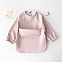 Babero Impermeable Para Bebés Y Niños Con Mangas Largas Y Bolsillo En Color Sólido Adecuado Para Niños Y Niñas Ropa Infantil De Moda - details 3