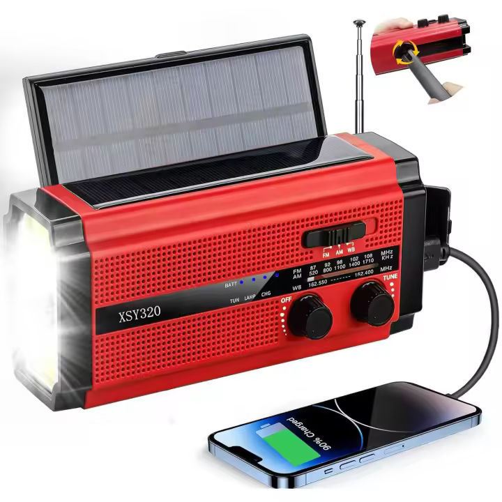 5000mAh Radio DE EMERGENCIA FM XSY-320 portátil de mano-powered Alarma Solar recargable con Alarma SOS Lintera Meteorológica de Energía para el hogar del coche - 1