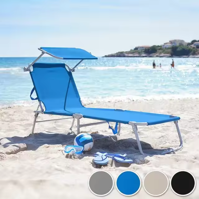 Tumbona plegable portátil de aluminio para playa y piscina California Tumbonas de Aluminio, Mueble de Jardín, Parasol, Respaldo Ajustable, Exterior Patio Terraza Playa 188*56cm - 1