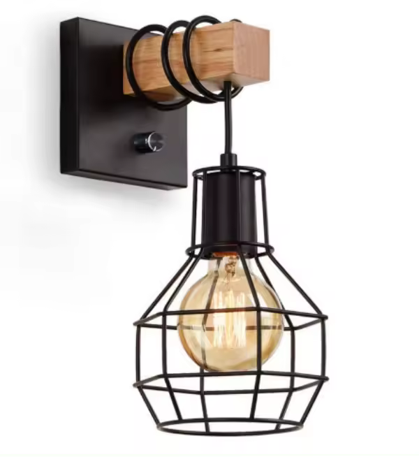 Lámpara De Pared Moderna Retro China Con Base De Madera Y Caja De Luz Negro Para Dormitorio Instalación En La Pared No Incluye Bombilla WL0334 - 1