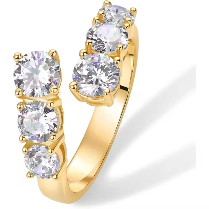 14K plateado en oro de zirconia cúbica Crossover Chunky anillo de eternidad para las mujeres | Abra Twist bandas apilables | CZ declaración anillos de oro amarillo - 1