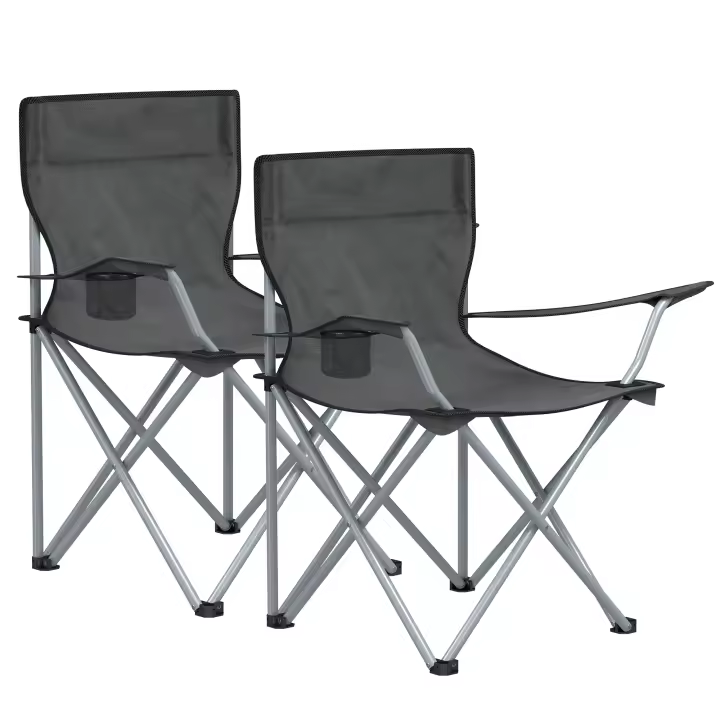 SONGMICS Sillas de Camping, Juego de 2 Sillas de Exterior, Apoyabrazos, Bolsillo para Tazas, Portátil, Plegable, Carga de 120 kg, Acampada, Jardín, Pesca, Playa, Terraza, Verde Militar/Gris Pizarra/Negro/Azul Oscuro - 1