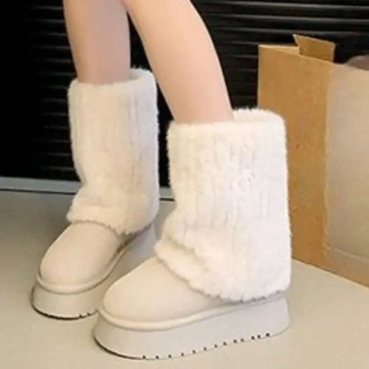 Botas De Nieve Para Mujer Estilo Retro De Moda Con Diseño De Piel Sintética Color Sólido Botas De Caminar Cómodas Y Cálidas Para El Invierno Botas De Outdoor Slip-on Casual - 1