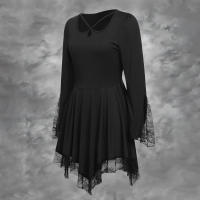 Vestido Mini De Encaje Asimétrico Para Mujer Estilo Gótico Otoño Tallas S-2XL Pullover A-Line Con Cuello Otro Tipo De Patrón Solido - details 6
