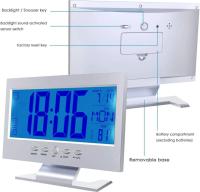 Reloj despertador digital LED, calendario de repetición, visualización de temperatura, reloj activado por sonido, funciona con 2 pilas AAA (no incluidas), color negro - details 2