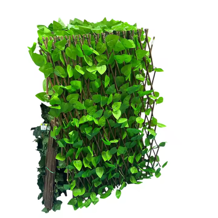 HOGARISIMO Valla con hoja verde artificial extensible 120CM y 40CM, Celosia Extensible Con Hojas, Cesped Artificial verde,Valla de Jardín decorativa - 1