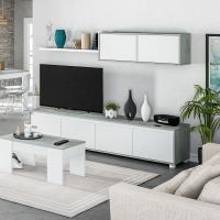 Miroytengo Mueble TV salón Comedor Alida Diseño Industrial en color Blanco y Cemento 2 Módulos 1 Estante 200x41 cm - details 1