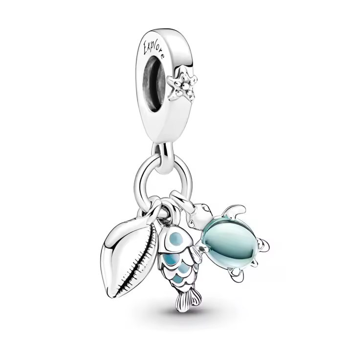 Charm Pandora Colgante Triple Pez, Tortuga Marina y Concha - 791697C01 - 1