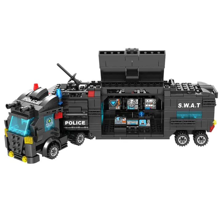 HUIQIBAO SWAT Camión De La Estación Policial Bloques De Construcción Modelo Para Niños Juguetes Educativos Helicóptero Y Coche De Figuras De La Ciudad - 1