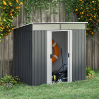Outsunny Caseta de Jardín 2 m² 195x122x181,5 cm Cobertizo Exterior Metálico con Base Puerta Corredera 2 Ventanas y Anti-UV para Almacenar Herramientas en Terraza Patio Gris Oscuro - details 1