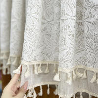 Cortina Boho Valance Blanco En Lona Transparente Para Cocina Baño Farmacia Café Doble Capa Con Borde De Borla Media Ventana - details 5