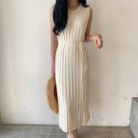 Vestido De Punto REALEFT 2025 Para Mujer Estilo Casual Cuello En V Midi De Pierna Larga Con Abertura Lateral Y Cintura Alta - details 1
