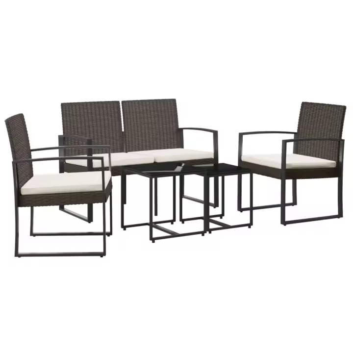 vidaXL Set comedor de jardín 5 pzas y cojines PP aspecto ratán marrón - 1