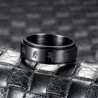 Anillo De Acero Inoxidable 8mm Para Hombres Y Mujeres Anillo De Rotación Con Mantra Budista Para Aliviar El Estrés Y Ansiedad Color Negro - details 3