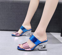 Sandalias De Cuero Patentado Para Mujer Moda Verano Tacón Alto Charol Casual Playa Zapatos De Exterior Color Sólido Flip Flop - details 7