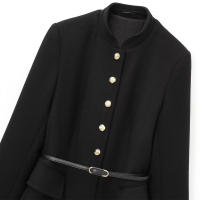ZBZA Vestido Camisa De Mujer Con Cuello Alto Retro Y Aros En Hombros Cierre Único Slim Fit Solido Casual De Otoño E Invierno - details 2