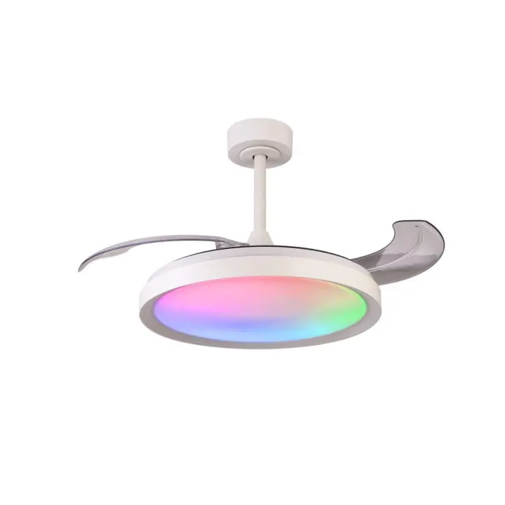 VENTILADOR SIBERIA DC 50W DE LED RGB, CON ASPAS RETRÁCTILES DEL FABRICANTE MANTRA, EN COLOR BLANCO, CON MANDO, CERRADO Ø51,5CM - ABIERTO 106CM - 1