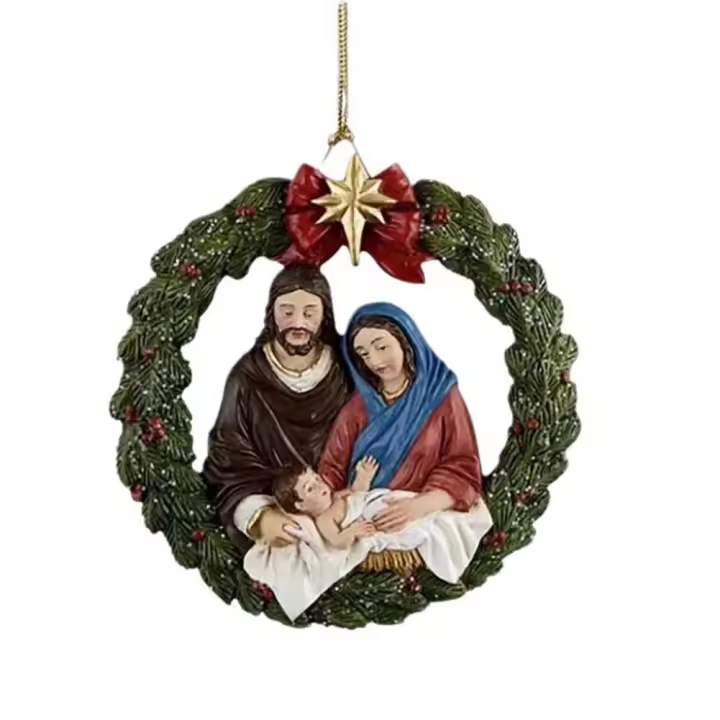 Pendiente De Navidad 3D Hueco Circular Escena De Navidad Adorno De Acrílico Para Interior Decoración De Navidad Y Natividad - 1