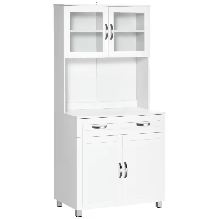HOMCOM Mueble Aparador Auxiliar de Cocina Alacena Buffet Armario de Comedor con Estantes Interiores Ajustables y Cajón 80x48x170 cm Blanco - 1
