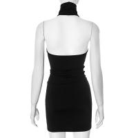 CUTENOVA Vestido Elegante Sin Mangas Para Mujer Verano 2024 Cuello Colgante Espalda Descubierta Cintura Ajustada Pleated Mini - details 3