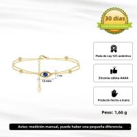 Pulsera De Cadena Clásica KISS MANDY Con Ojos Malos Y Doble Capa En Plata 925 Y Oro 14K Para Mujer Joyería De Fiesta - details 0