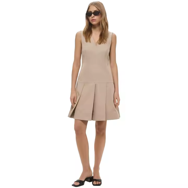 Vestido KARL LAGERFELD sin Mangas con Falda de Tablas Color Camel - 1