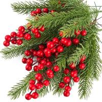 10pcs Ramas De Pino Con Bayas Rojas Artificiales De Alta Calidad Decoraciones Navideñas Para Wreath Y Árbol De Navidad - details 1