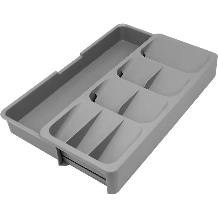 Bandeja organizadora de cajones de cocina, bandeja de cubiertos, bandeja de utensilios expandible para cocina, organización compacta de almacenamiento de plástico para cucharas - 1