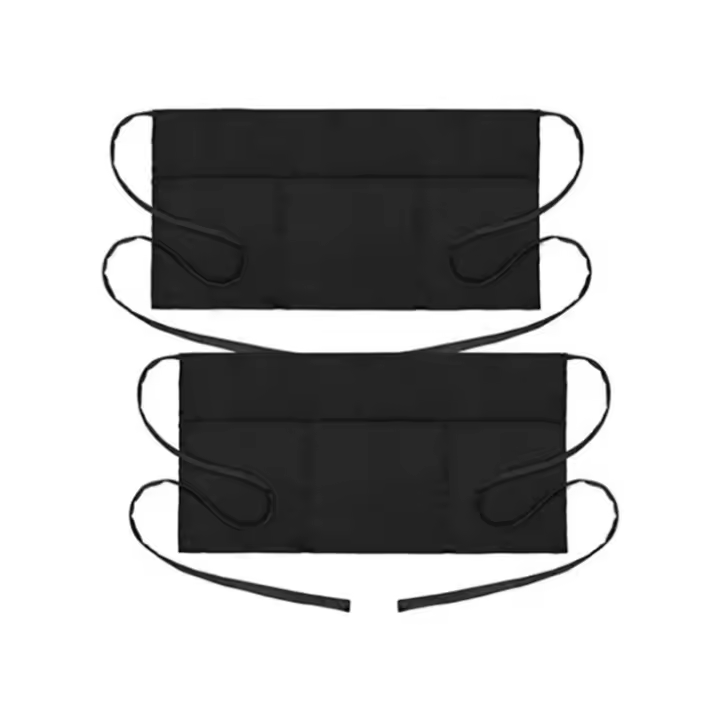 Delantal de cintura de 2 piezas con 3 bolsillos -Delantal de camarera negro con 3 bolsillos, resistente al agua y al aceite. Delantal de camarera de 30 cm con bolsillo. Delantal de camarera negro con bolsillos. - 1