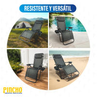 Pincho Sillas Gravedad Cero Reclinables, Tumbonas Jardin Exterior, Pack de 2 Sillones Plegables,  Tumbonas Plegables Ergonómicas con Apoyabrazos y Soporte para Bebidas, Silla de Jardín, Playa, Camping o Terraza, Ligera y Resistente, Negro Portavasos - details 0