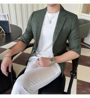 Traje De Verano Para Hombre 2025 De Alta Calidad Con Mangas De Siete Puntos Estilo Moderno Y Elegante Talla M-5XL Azul Rayado Transpirable Y Fresco - details 11