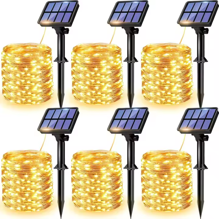 [2 Pack Guirnalda Luces LED Exterior Solar 12M 120 LED Luces Solares LED Exterior Jardin 8 Modos Cadena de Luces Decoracion para Arbol Fiesta Bodas Patio Festivales Halloween - 1