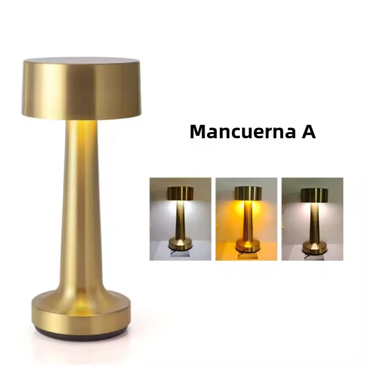 Lámpara De Mesa LED Retro Con Toque Metálico Recargable Luz De Ambiente Para Dormitorio Y Barra Decorativa Nocturna Ajustable - 1