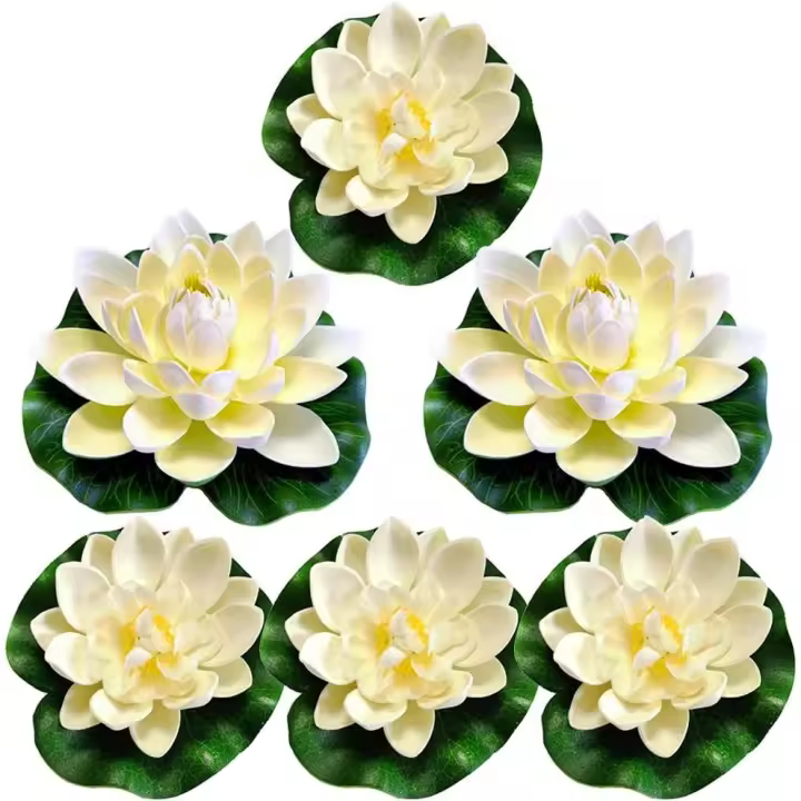 Nenufares Flotantes Artificiales 6 Piezas  Loto Planta Artificial Lirio de Agua Artificiales Flotante para Estanque Piscinas Boda Acuarios Decoración Blanco - 1